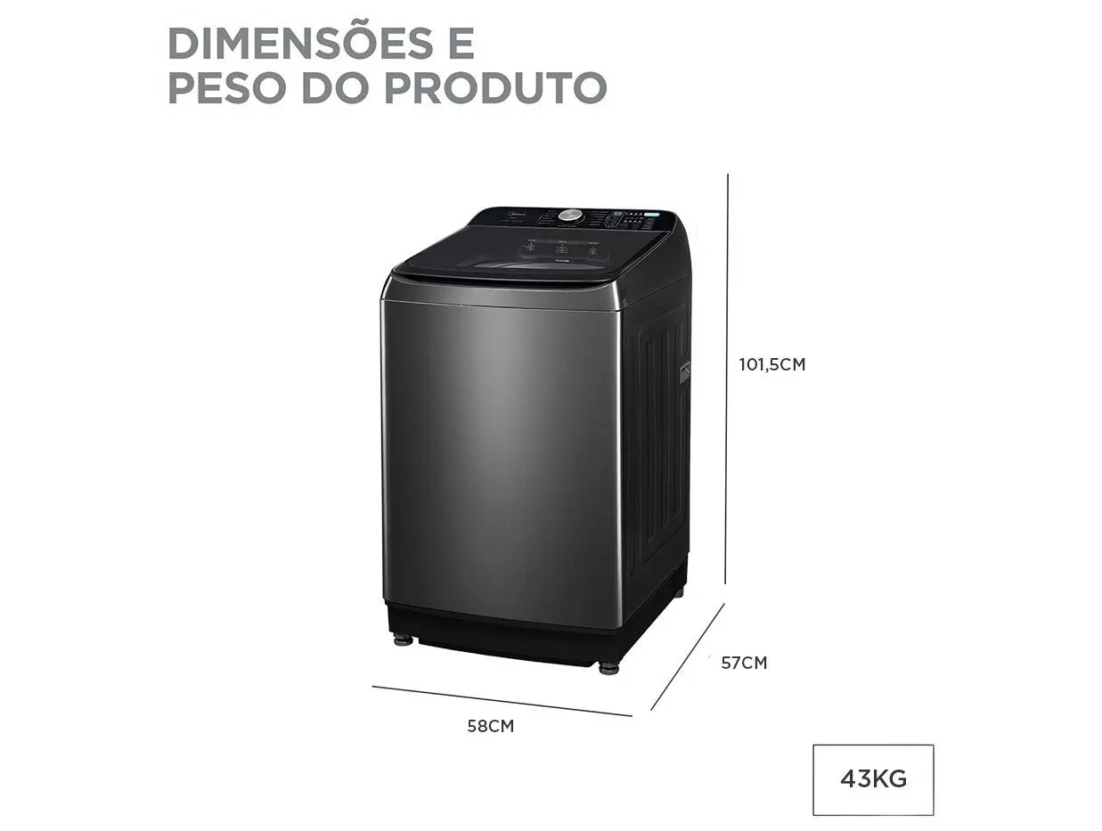Lavadora de Roupas Midea 14,5kg Cesto Inox 13 Programas de Lavagem Cinza Titânio MA512W145/GK-05 110/220V - Imagem 2