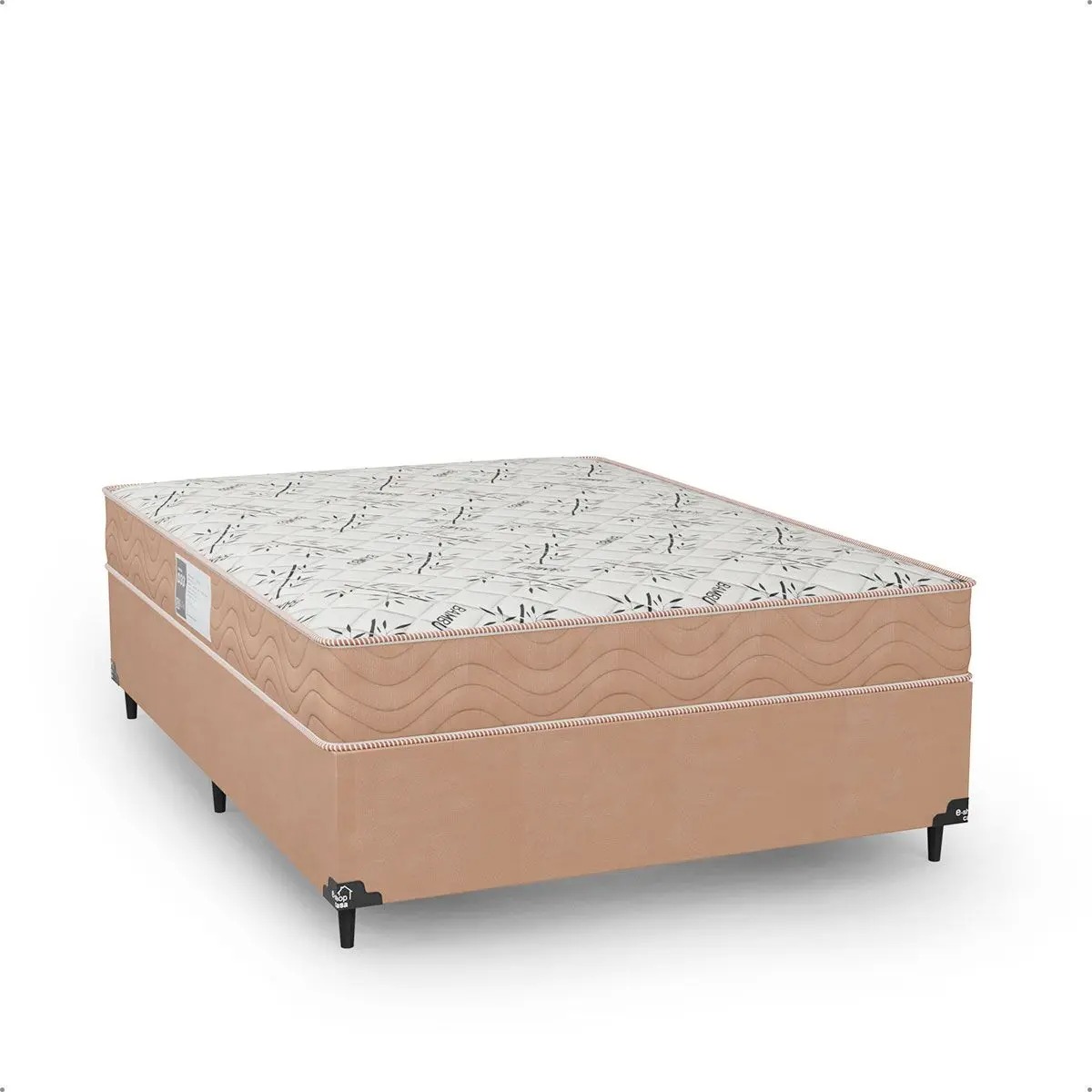 Cama Box Casal + Colchão D33 One Face - 56x138x188cm - Suede Bege - e-Shop Casa
