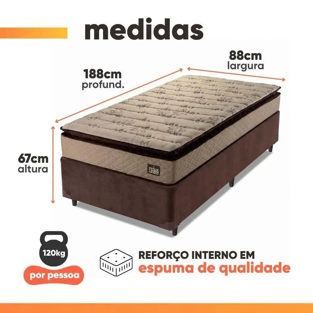 Cama Box Solteiro Colchão Espuma D33 Pillow Top Van Gogh 88x188x67cm Marrom Hellen - Imagem 3