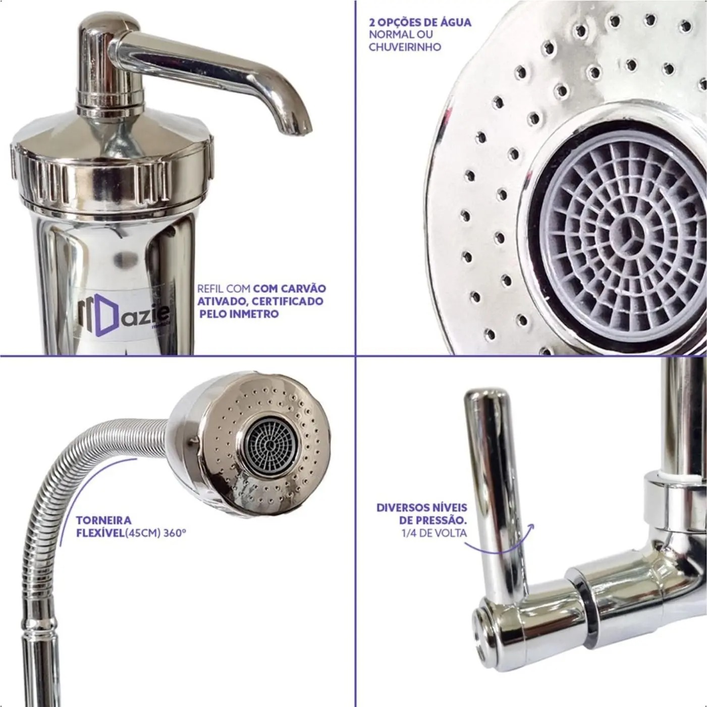 Torneira de Parede para Cozinha com Filtro Dazie Metais Gourmet Flexível 360 2 Modos de Jato com 2 Refis Extra - Imagem 3