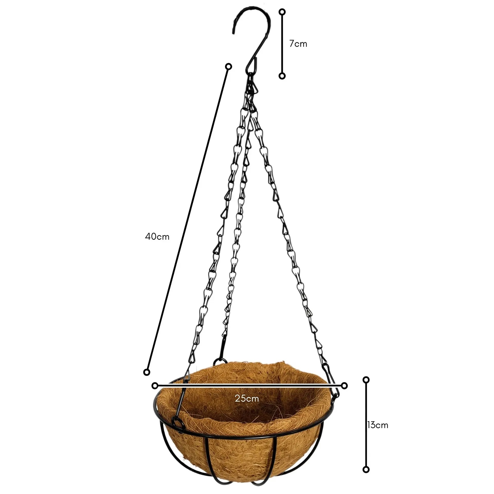 Kit 3 Vasos de Fibra de Coco 25cm Suspenso com Corrente Para Plantas E Flores - Verde Garden - Imagem 3
