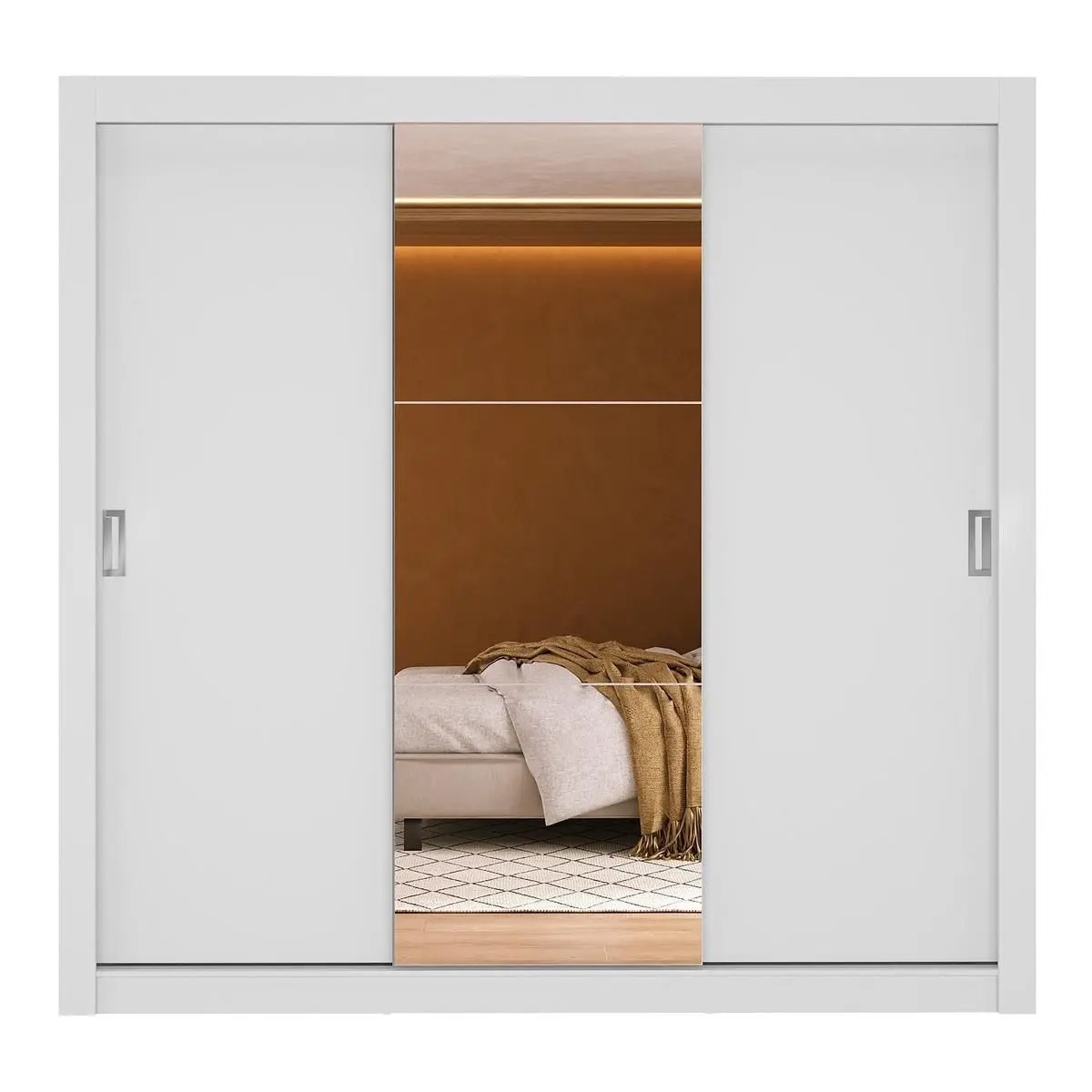 Guarda-Roupa Casal Multimóveis Barcelona 3 Portas de Correr com Espelho CR35402 - Imagem 3