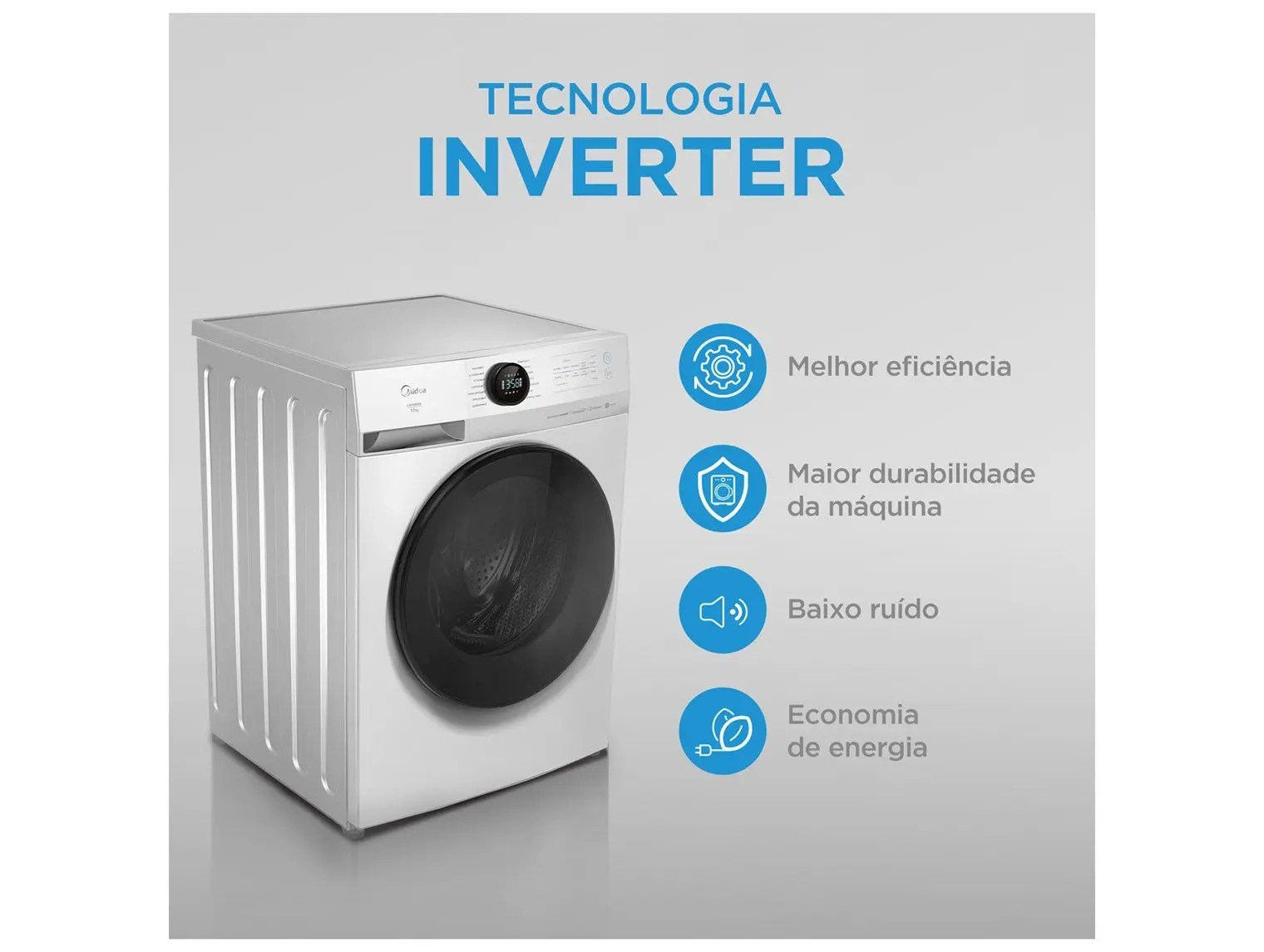 Lavadora de Roupas Midea Slim 11kg HealthGuard Smart Inverter Água Fria e Quente Branco MF201W110WB/WK-01 110/220V - Imagem 2