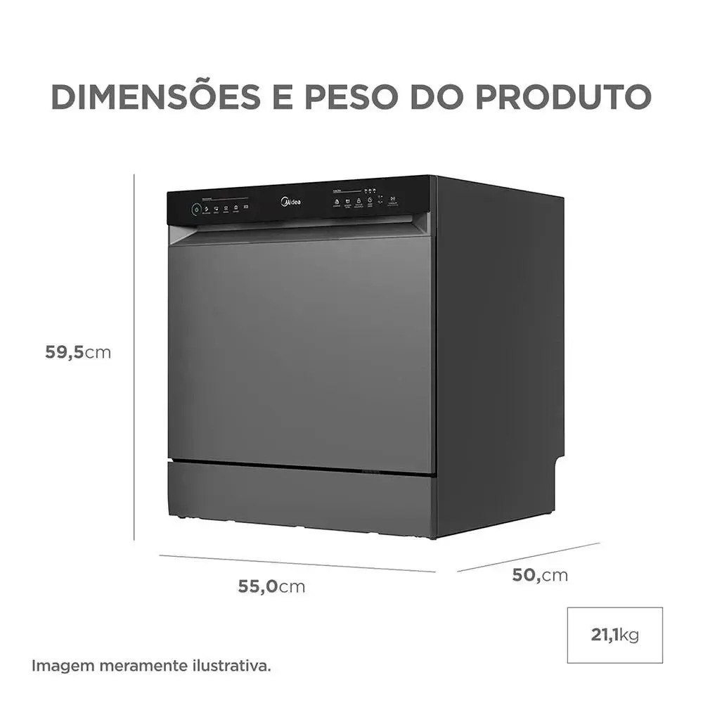 Lava Louças 8 Serviços Cinza Touch Plus Midea 110/220V - Imagem 4