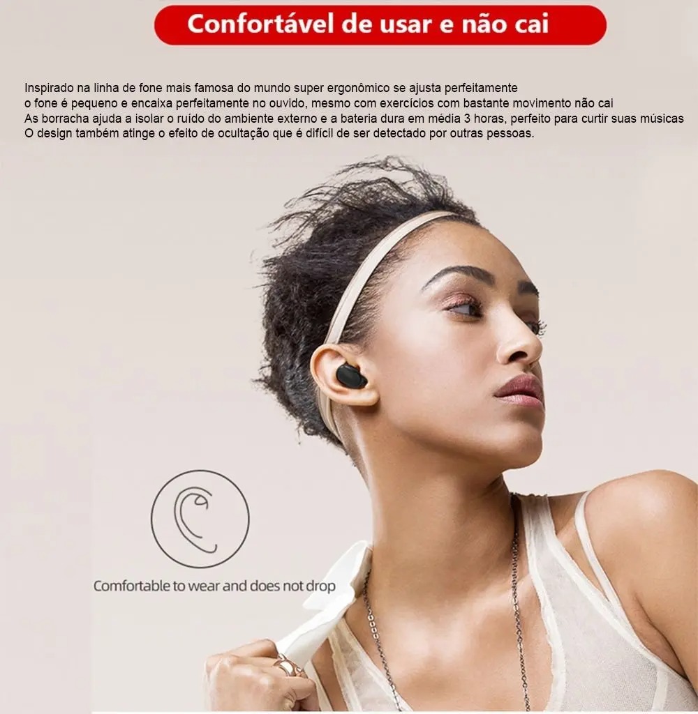 Fone De Ouvido Sem Fio Original A Via Bluetooth A6S Pro Preto Pequeno Originais Fones - 01Smart - Imagem 8