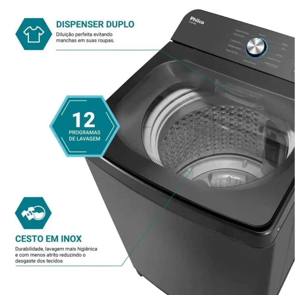 Máquina de Lavar Philco 14kg PLR14B 12 Programas de Lavagem 110/220V - Imagem 3