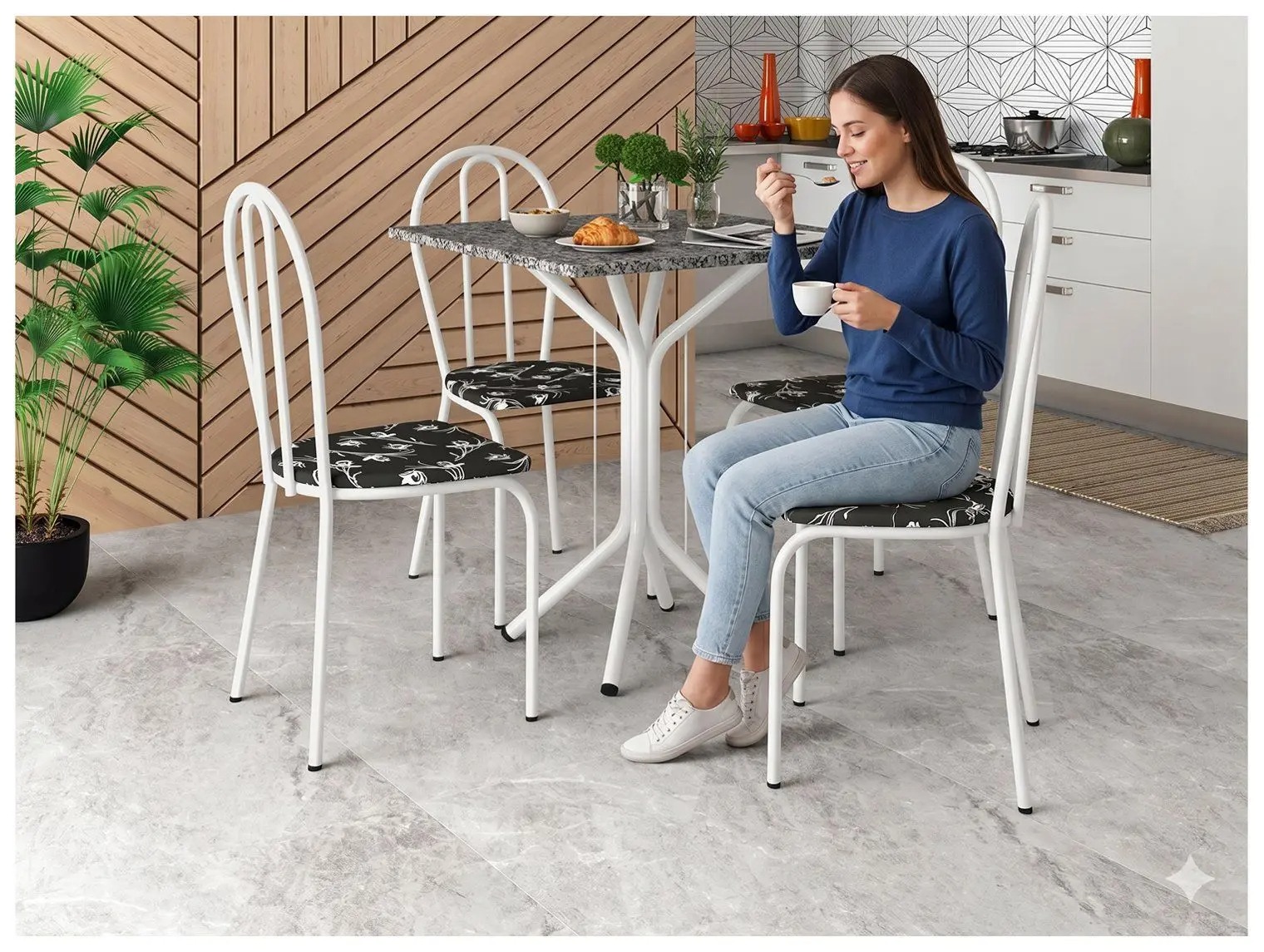 Mesa de Jantar 4 Cadeiras Quadrada Branca Artefamol America Thais - Imagem 2