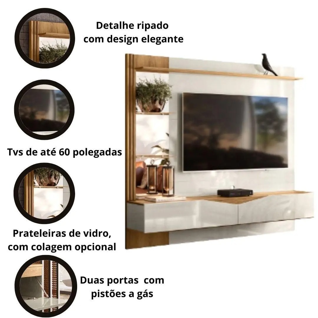 Painel para TV até 60'' Freijó Com Off White Perolizado Vegas Intense - Movelove - Imagem 3