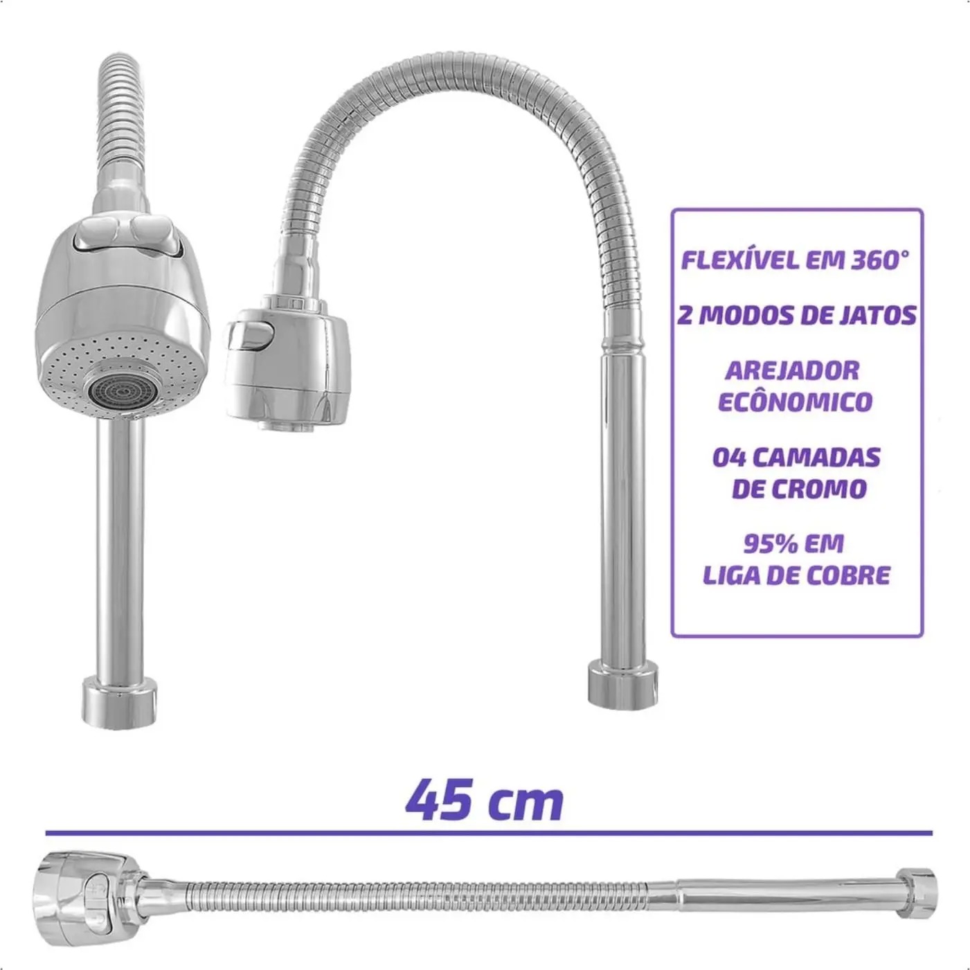 Torneira de Parede para Cozinha com Filtro Dazie Metais Gourmet Flexível 360 2 Modos de Jato com 2 Refis Extra - Imagem 2