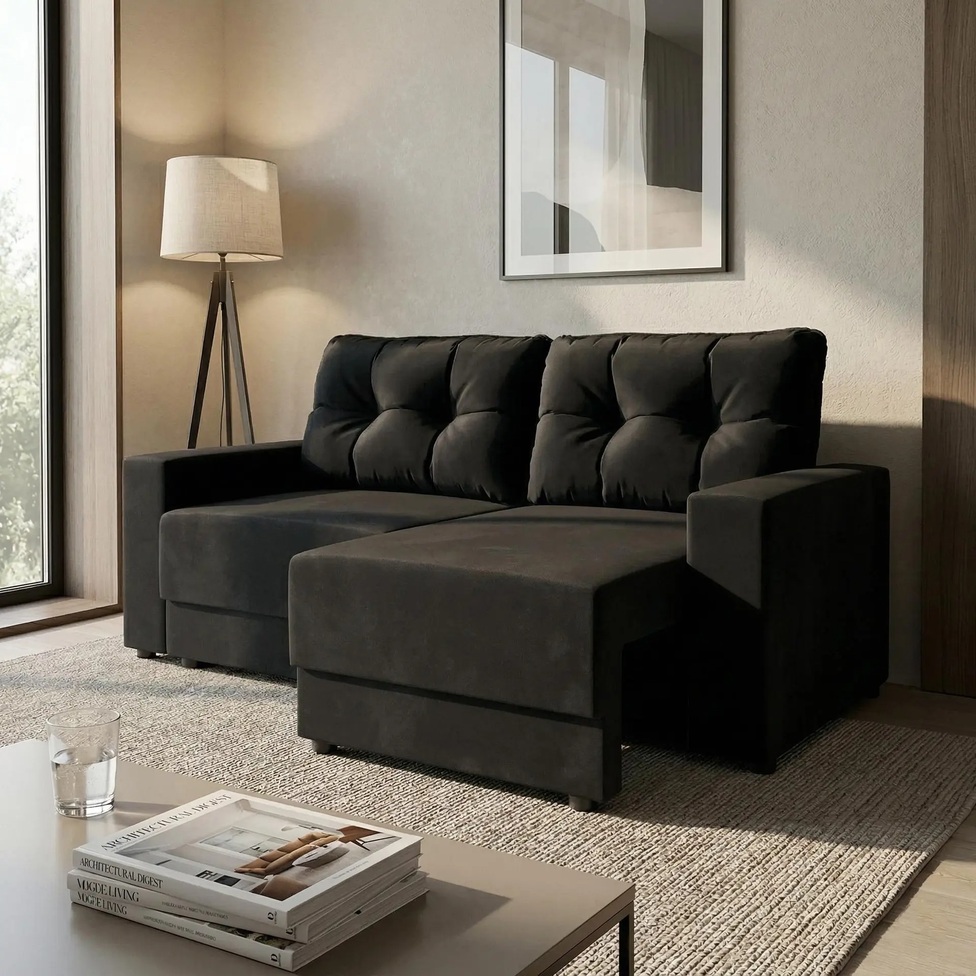 Sofá 2 Lugares Retrátil Lubeck Suede Preto 140 cm - Mobly - Imagem 4