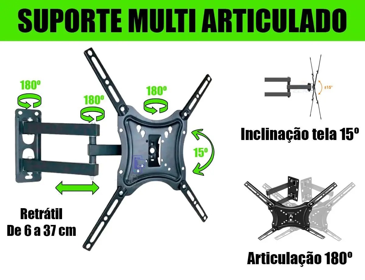 Suporte Para Tv Tri Articulado Lcd Led Plasma 14 a 55 Pol Samsung LG Philco Tcl 32 40 42 43 47 50 52 55 Polegadas - YEPP - Imagem 2