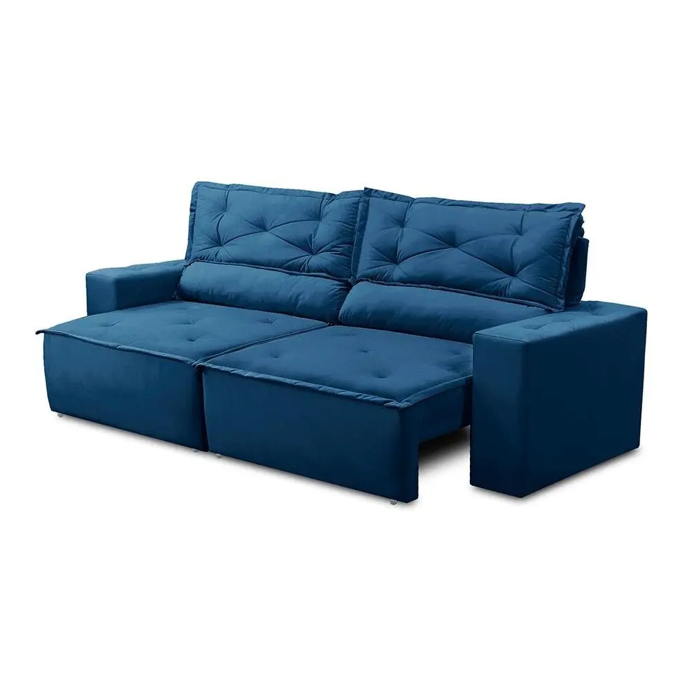Sofá Retrátil e Reclinável 3 lugares com Molas 2,00m Livia Suede Azul Adonai Estofados - Imagem 5