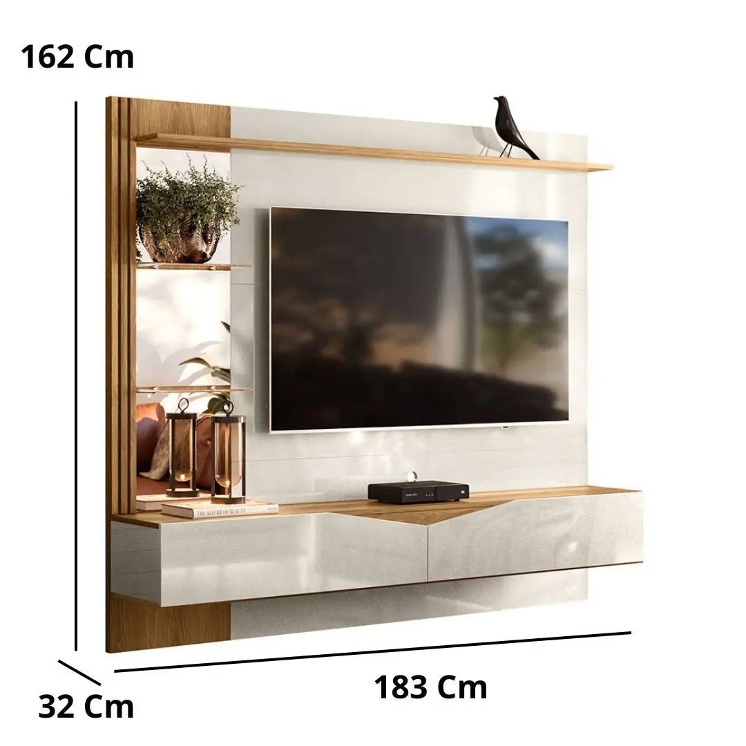 Painel para TV até 60'' Freijó Com Off White Perolizado Vegas Intense - Movelove - Imagem 2
