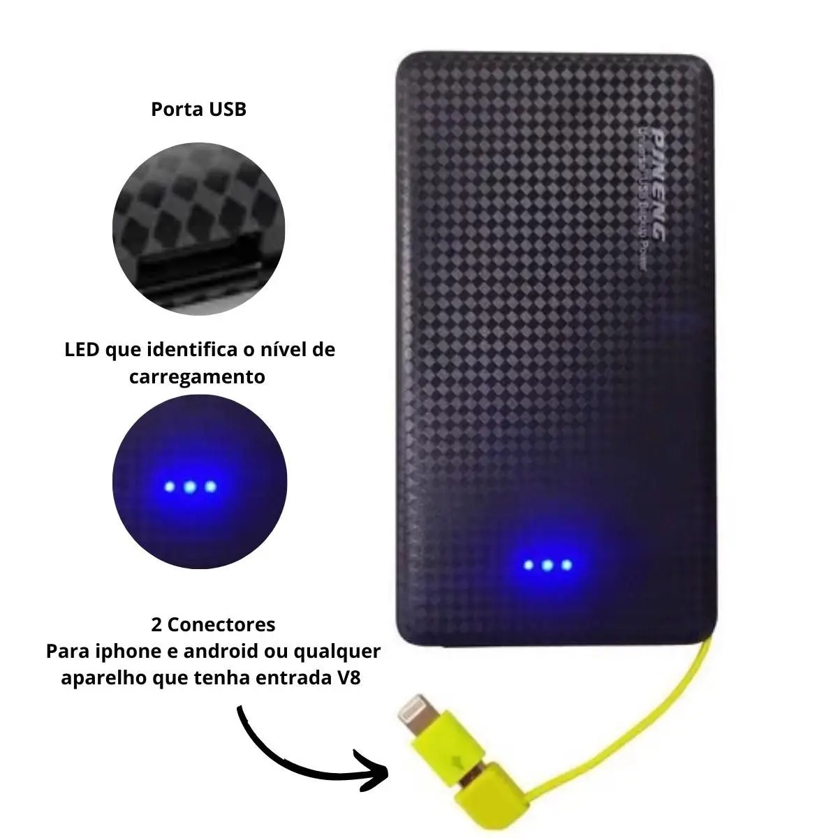 Carregador Portátil Turbo Power Bank 10.000mah Universal - pineng - Imagem 6