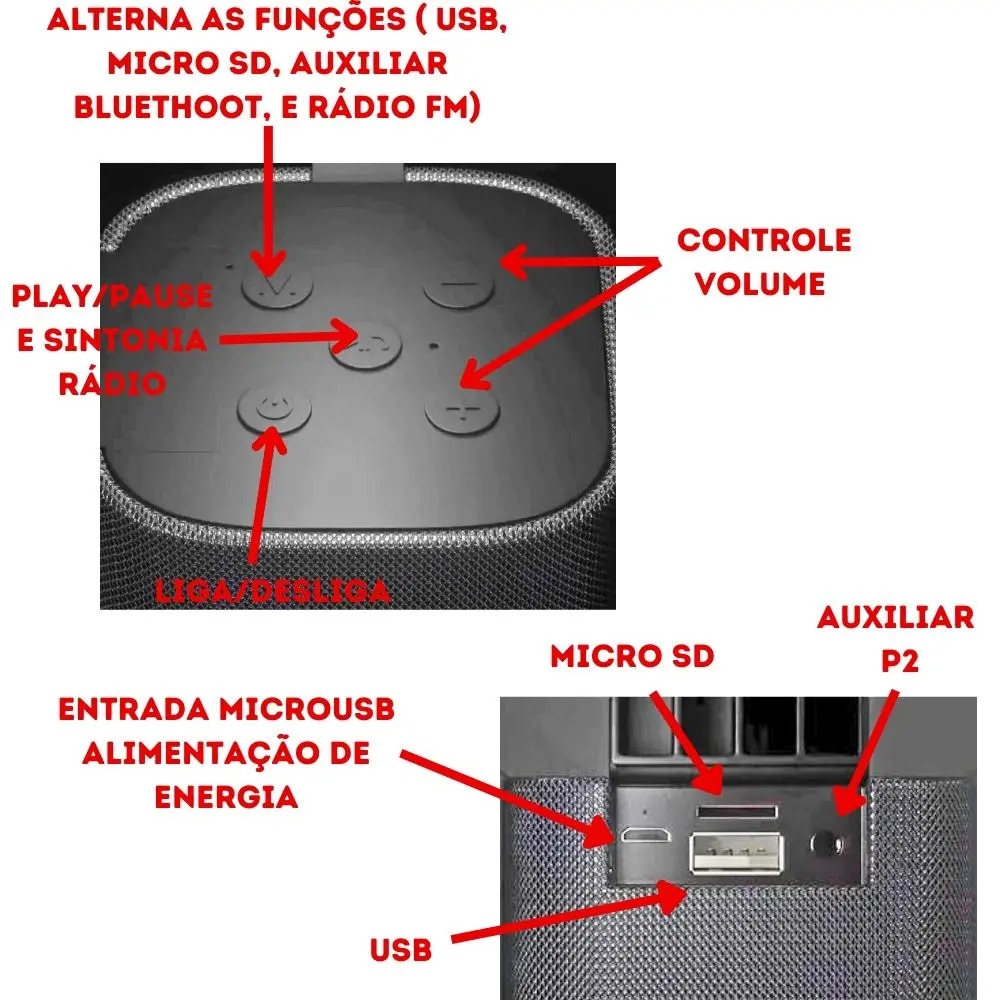 Caixinha de Som Soundbox Bluetooth Multimidia Portátil USB MicroSD Auxiliar Exbom CS-M31BTL 5W - Imagem 3