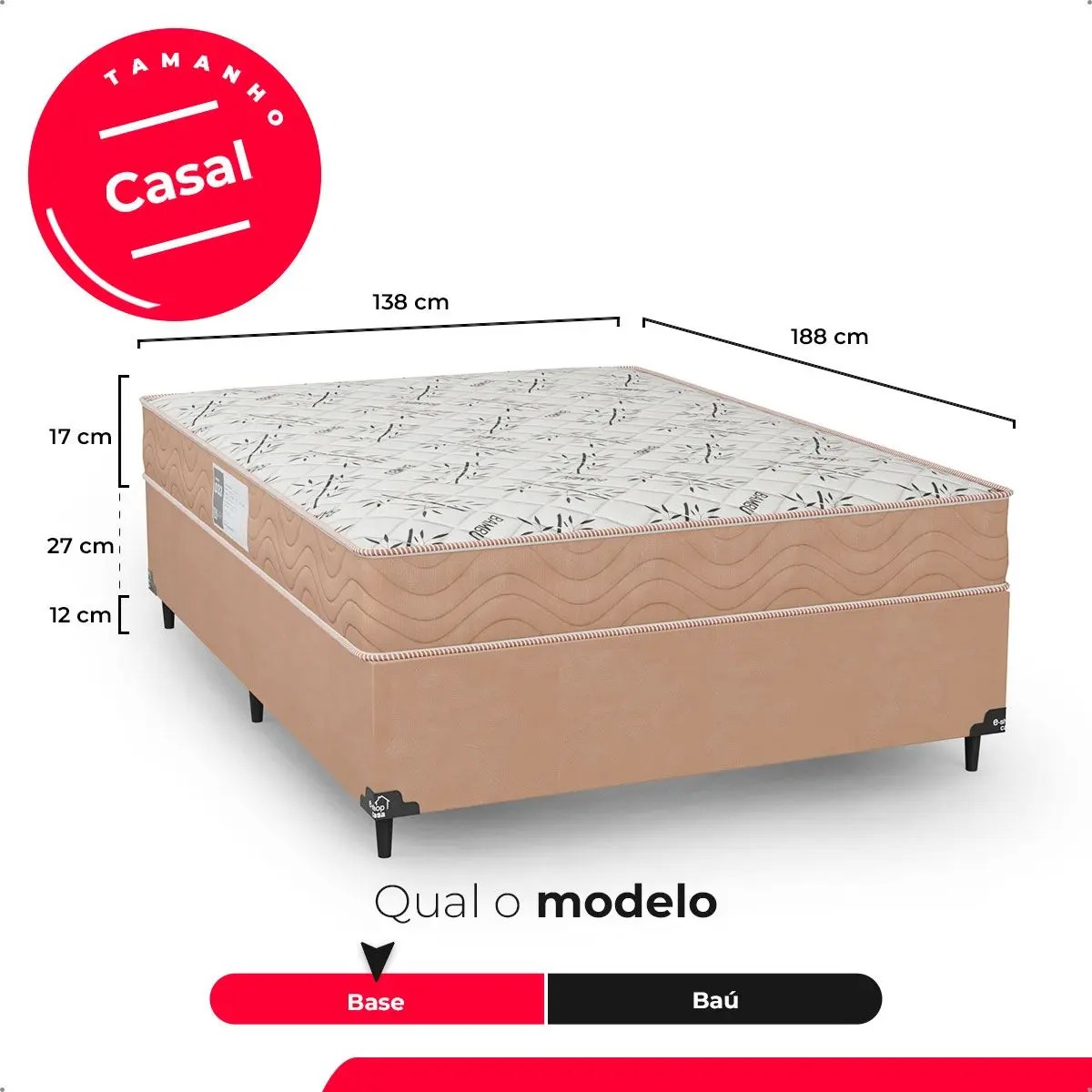 Cama Box Casal + Colchão D33 One Face - 56x138x188cm - Suede Bege - e-Shop Casa - Imagem 3