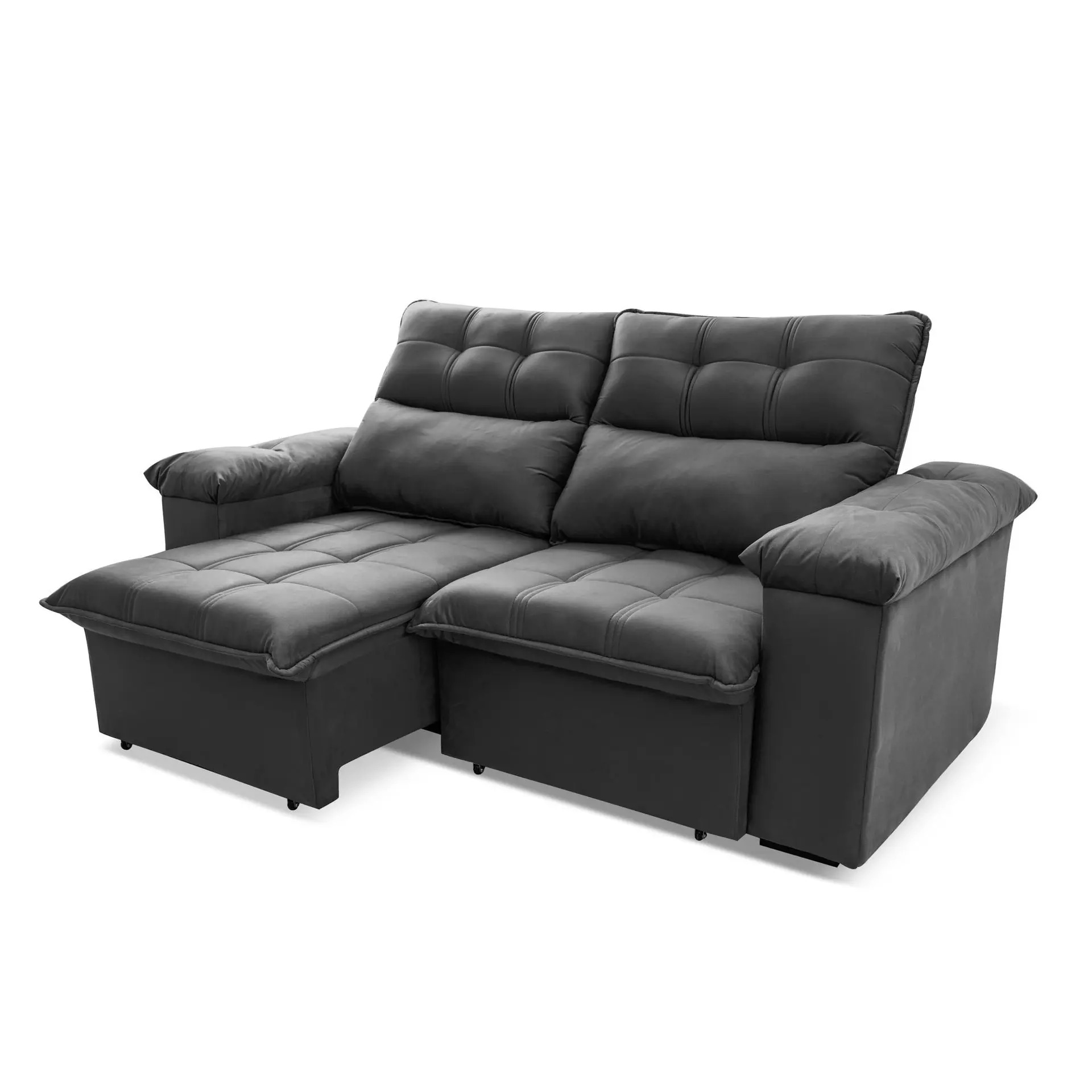 Sofá Retrátil/Reclinável Verona 1,80m Suede Velut Cinza c/ Molas no Assento - King House - Imagem 3