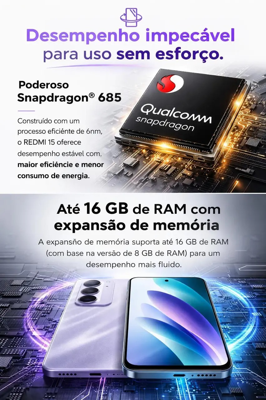 Xiaomi Redmi 15 256GB 8GB Tela 144Hz 50MP Câmera 50 Mp Bateria 7000mAh 33W Smartphone Top Celular Custo benefício - Imagem 3