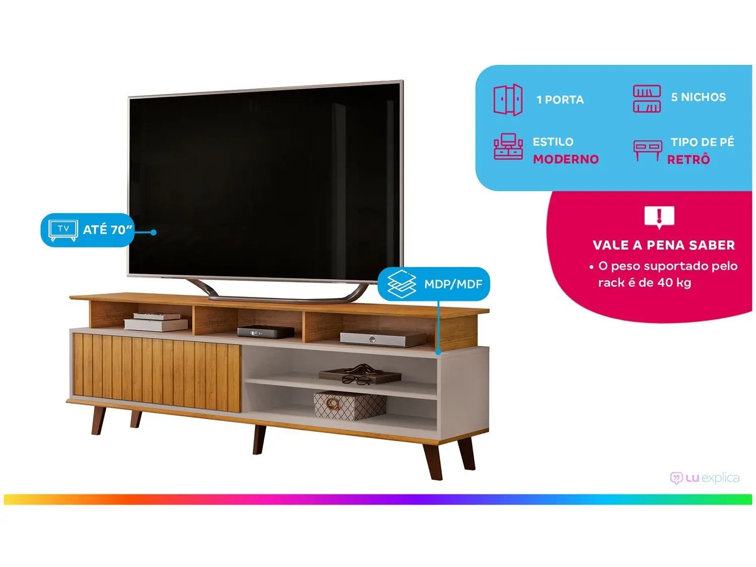 Rack para TV até 70" 1 Porta DJ Móveis Flow - Imagem 2