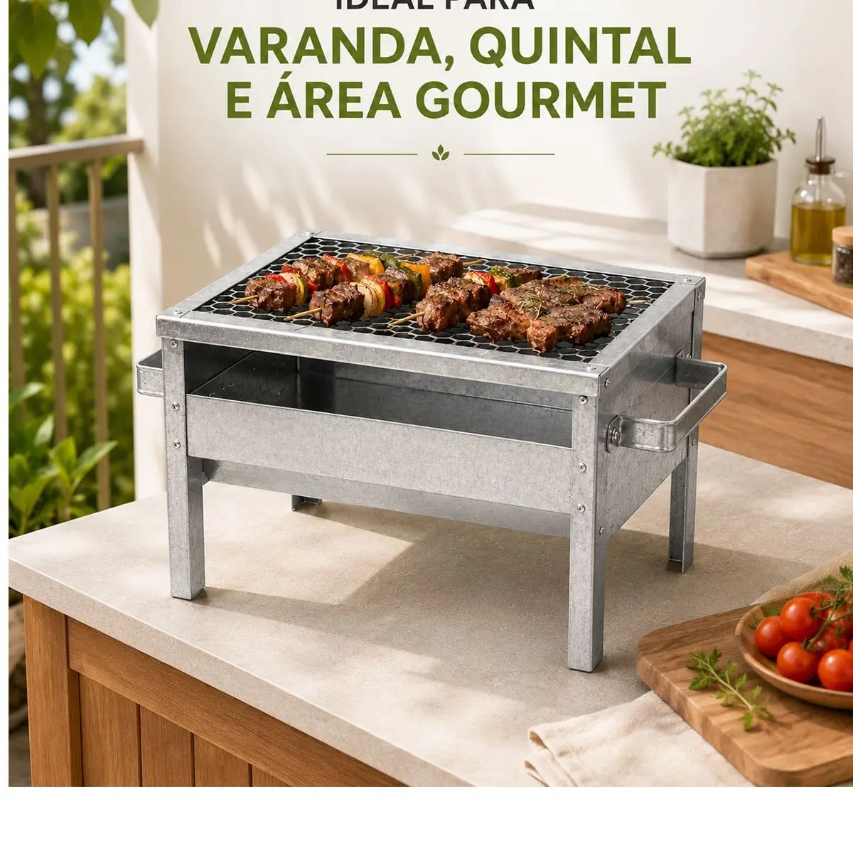 Churrasqueira/Grill Galvanizada C/ Grelha Portátil Aço Anti Corte - Kvell - Imagem 3
