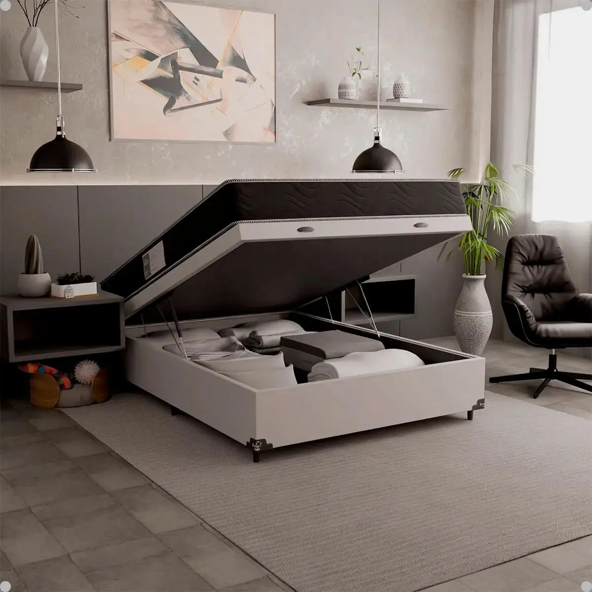 Cama Box Baú Viúva + Colchão D33 One Face - 61x128x188cm - Várias Cores - e-Shop Casa - Imagem 8