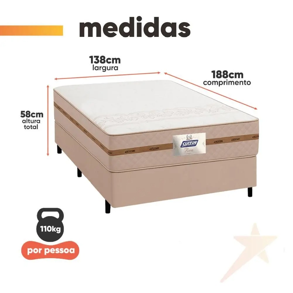 Cama Box Casal Colchão Molas Flora Bege 138x188x58cm - Gazin - Imagem 3
