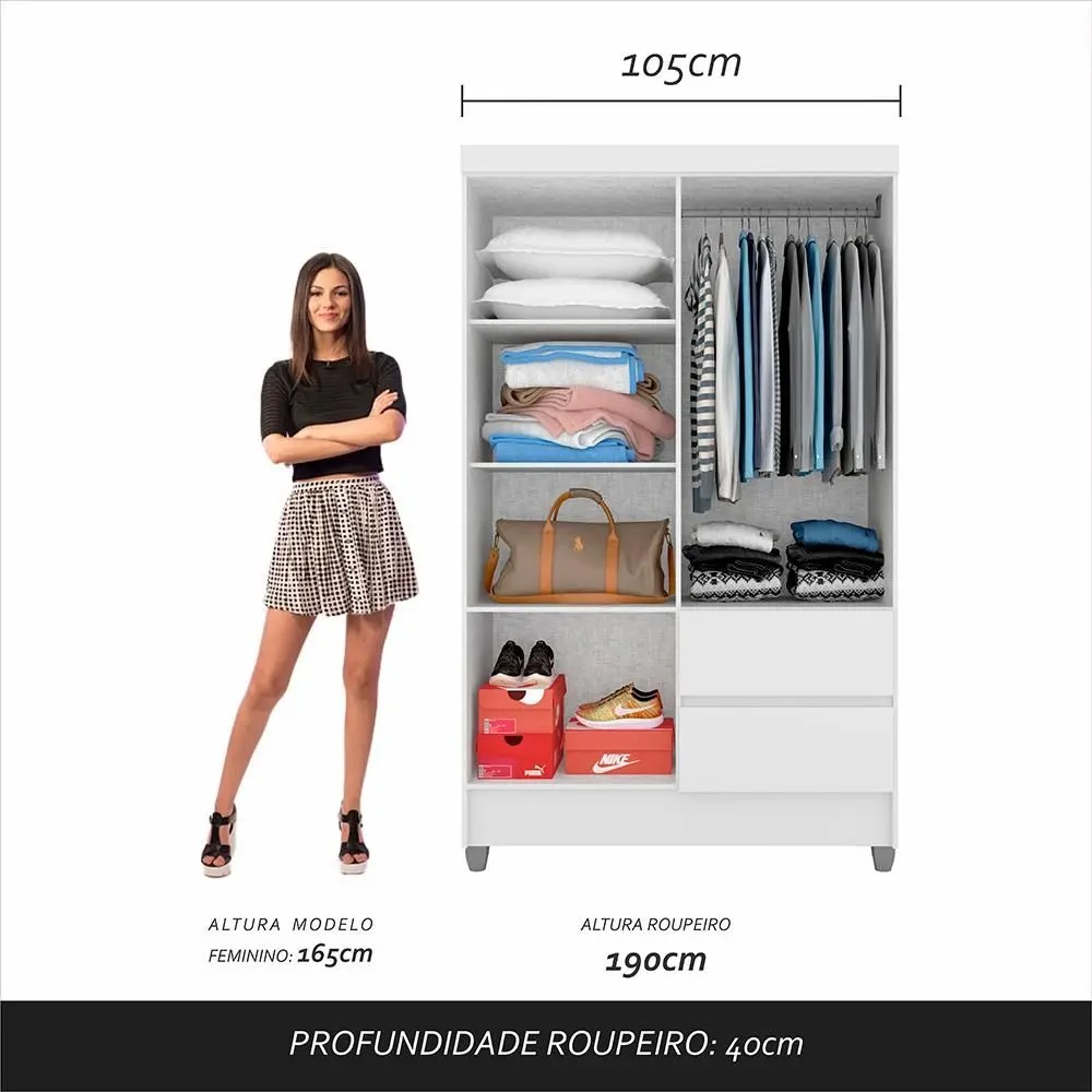 Guarda Roupa Solteiro Bruna 4 Portas Branco FF - A Móveis Arapongas - Imagem 4