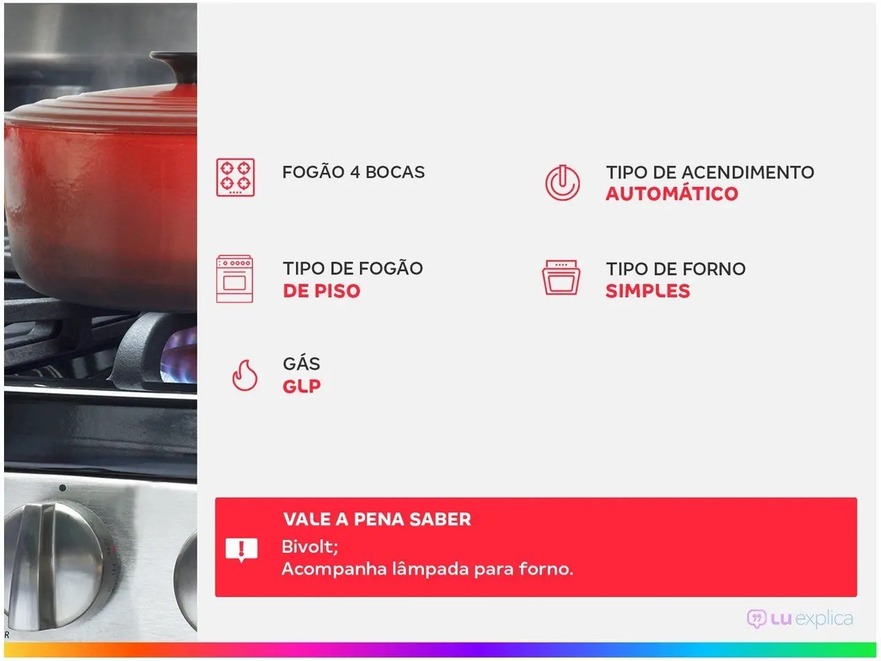 Fogão 4 Bocas Preto Mesa de Vidro Dako Magister 110/220V - Imagem 2
