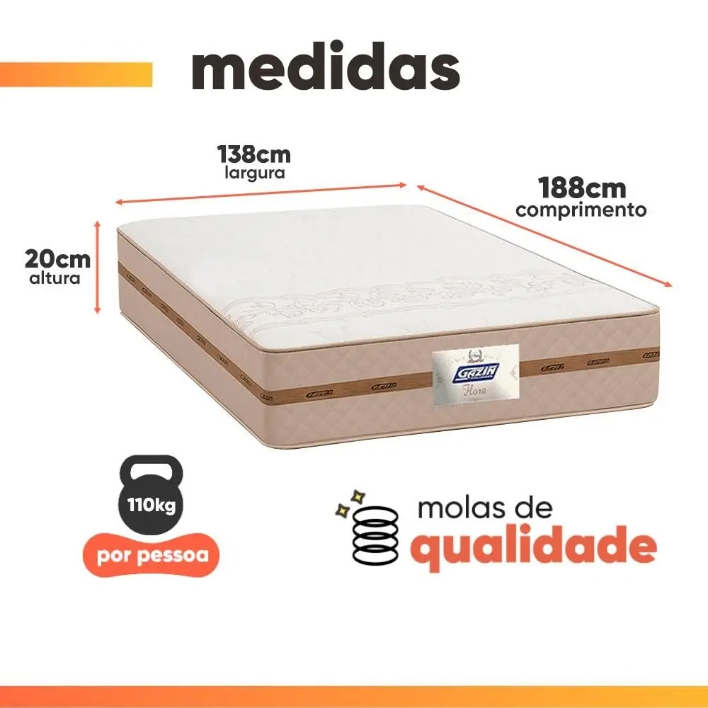 Cama Box Casal Colchão Molas Flora Bege 138x188x58cm - Gazin - Imagem 4