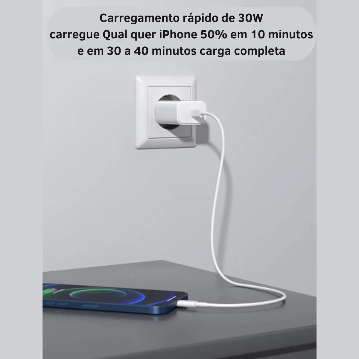 Carregador Turbo Fonte 30w Usb-c+ Cabo Compatível com IPhone 11 12 13 14 Pro X XR XS - agold - Imagem 3
