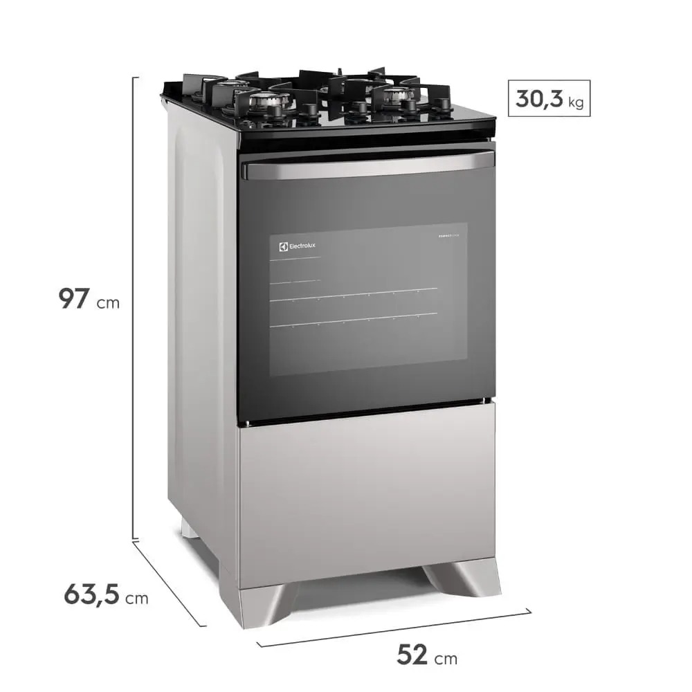 Fogão 4 bocas Electrolux Cinza Efficient Mesa Vidro, Tripla Chama e PerfectCook (FE4GG) 110/220V - Imagem 2