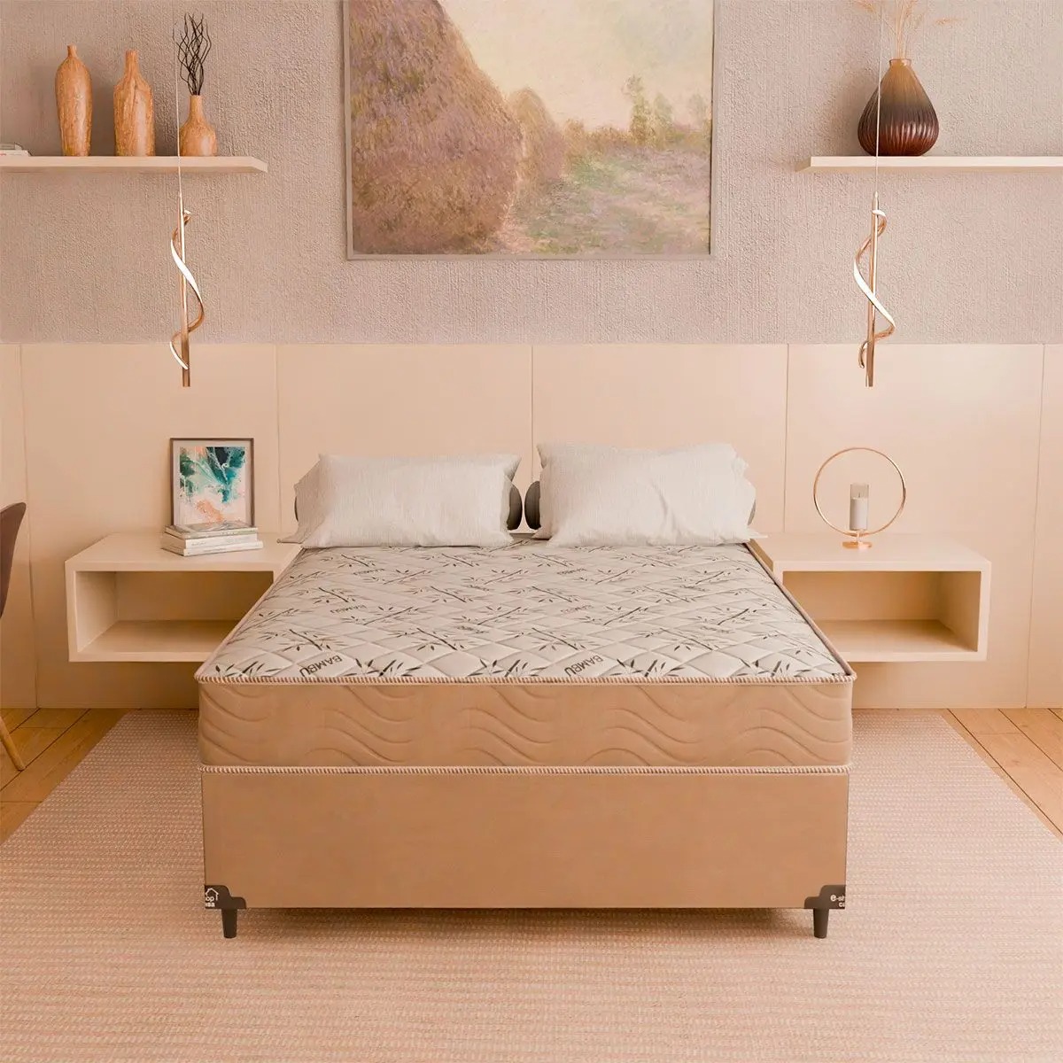 Cama Box Casal + Colchão D33 One Face - 56x138x188cm - Suede Bege - e-Shop Casa - Imagem 7