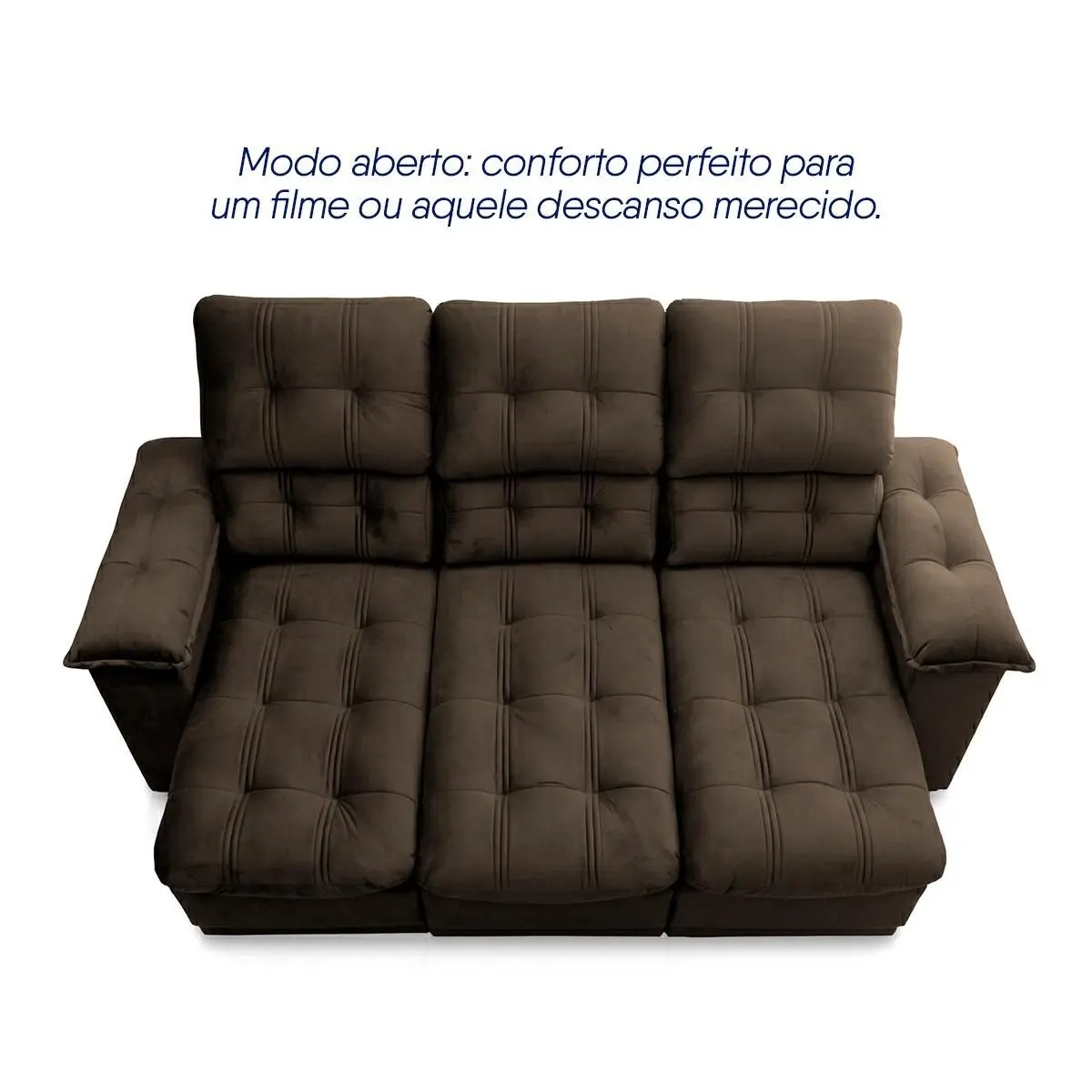 Sofá Retrátil Reclinável Atenas 2,30m Suede Velut Marrom c/ Molas no Assento - King House - Imagem 3