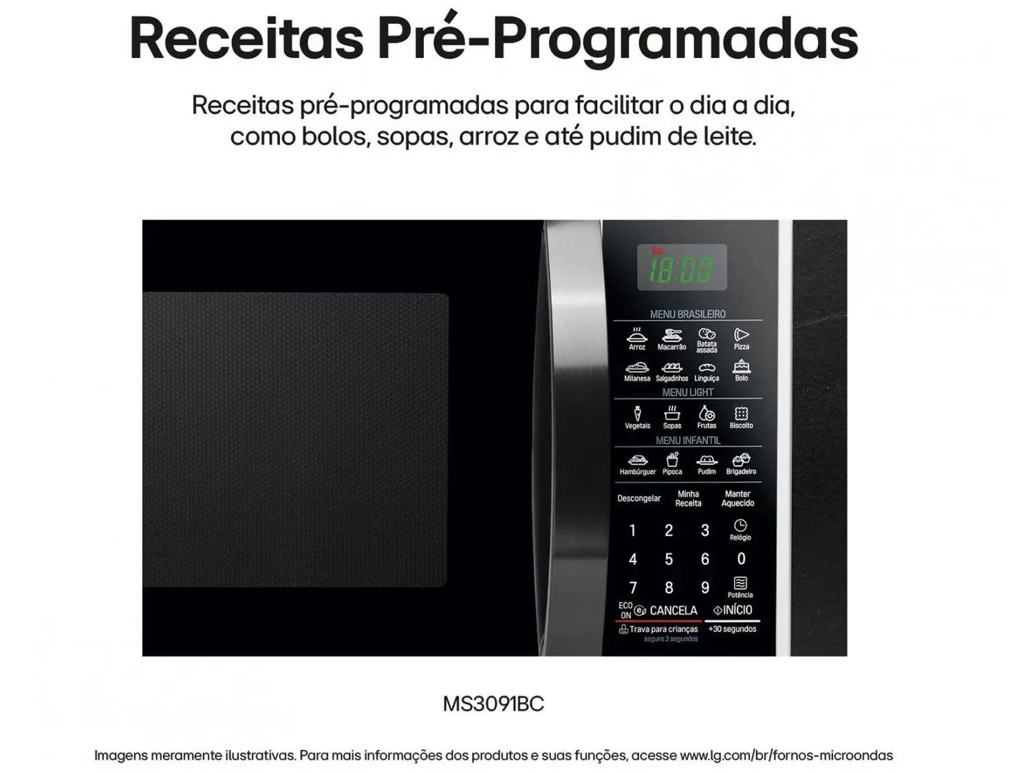 Micro-ondas LG 30L Solo MS3091BC Branco e Preto 110/220V - Imagem 2