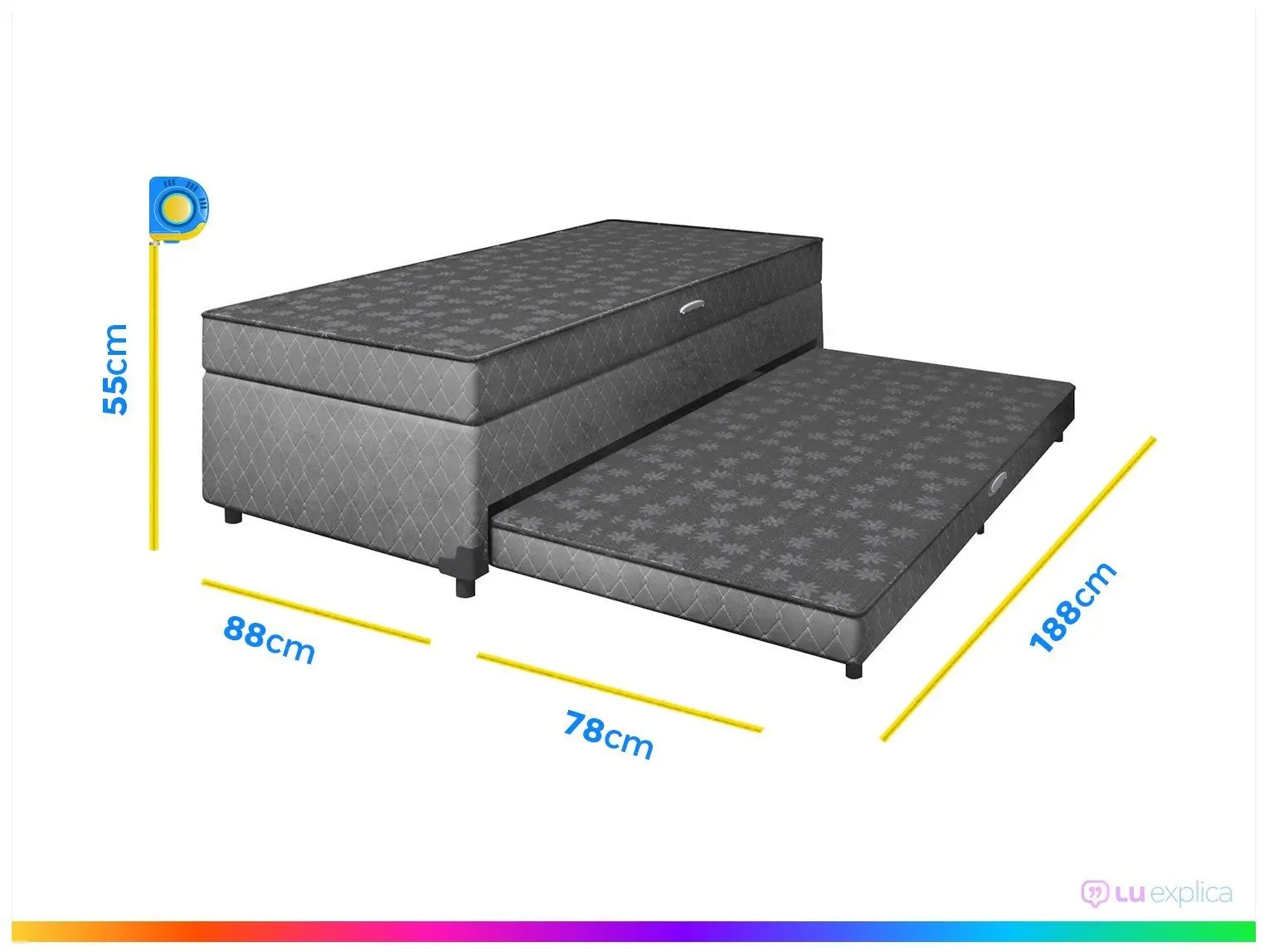 Cama Box Conjugada Solteiro SMP com Cama Auxiliar e Baú 55x88x188 Lady - Imagem 5