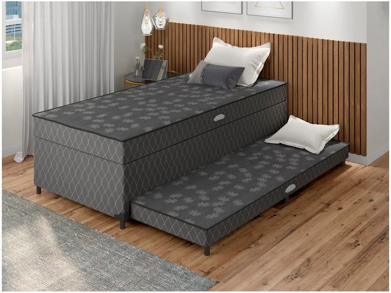 Cama Box Conjugada Solteiro SMP com Cama Auxiliar e Baú 55x88x188 Lady